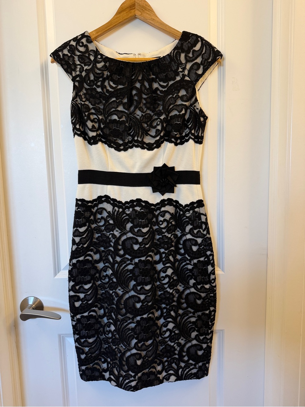 Jax Black Lace Overlay Midi Dress on Ivory